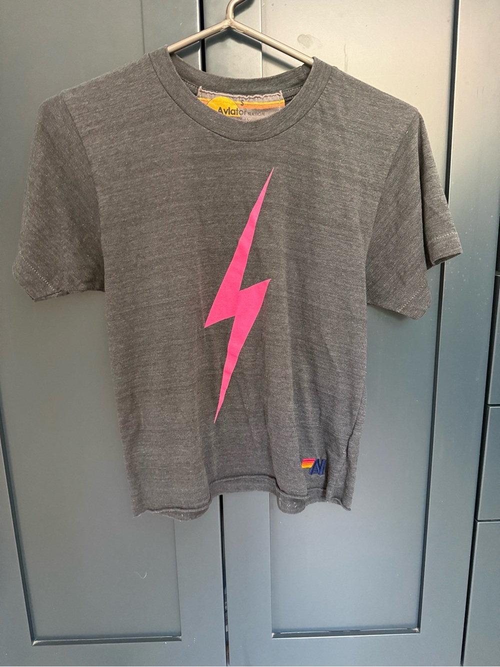 Aviator Nation Charcoal Tee with Hot Pink Lightning Bolt